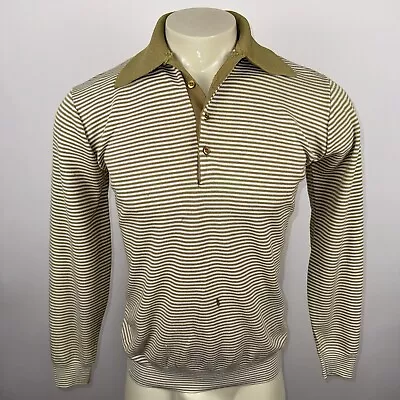 Vtg 60s Arrow Shirt Banlon Antron Nylon MCM Rat Pack Striped Disco Mens Medium - Image 1 of 4