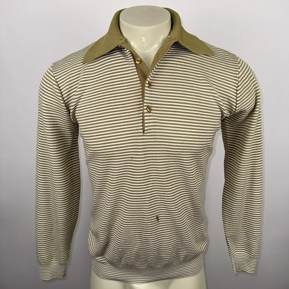 Vtg 60s Arrow Shirt Banlon Antron Nylon MCM Rat Pack Striped Disco Mens Medium - Image 1 of 4