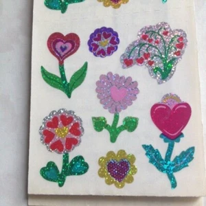 3 SQS - 1 SHEET - SANDYLION GLITTER FLOWERS COLORFUL STICKERS VINTAGE RARE NEW - Picture 1 of 2