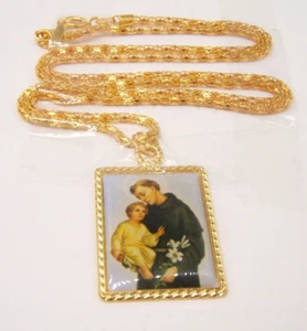 ST ANTHONY OF PADUA MEDAL NECKLACE GOLD TONE CONVENTUAL FRANCISCAN FRIARS NOS - Picture 1 of 4