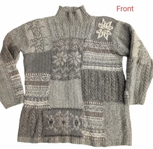 Vtg Jones NY Sport 42X27 Heavy HandKnit Wool Blend Patchwork Sweater Taupe Beige - Picture 1 of 9