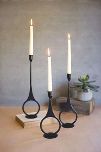 Set of Three Cast Iron Candle Holders with Ring Detail NEW IN BOX - Picture 1 of 1