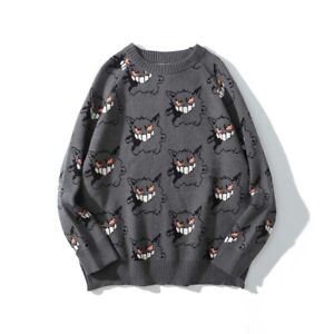 Harajuku Gengar Jacquard Sweater Knit Pullover Tops Anime Sweaters Men Women