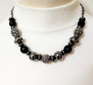 Perlenkette Rotguss Rolo Kette mit schwarzen facettierten und Markasiten Perlen 16-18 Zoll - Bild 1 von 3