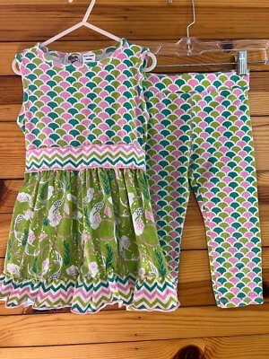 Ann Loren Mermaid Outfit Tunic Top & Leggings Girls Shirt & Pants Set Size 6 - Image 1 of 3