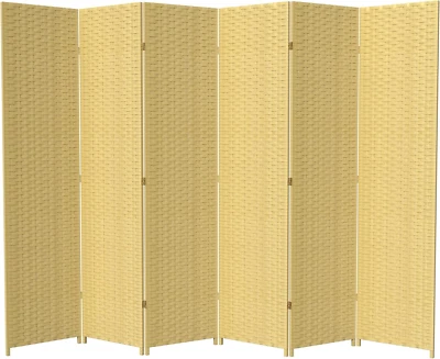 7 pies Divisor de habitación de 6 paneles de fibra tejida alta beige oscuro Foto 1 de 4