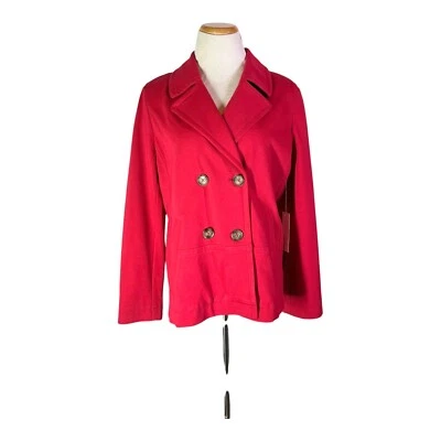 Chico's Talla 1 (M) Agradable Chaquetón Renacimiento Rojo Tejido *Falta Extracción. Cuello Foto 1 de 4