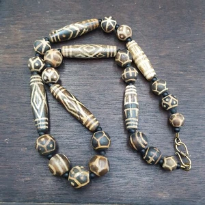 Cultural Antique Pumtek Petrified Wood Beads South Asian Burmese Beads 20th CE - Picture 1 of 12