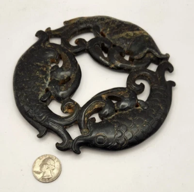 Solid Cast Metal Round Trivet Circle Three Fish Decorative Pot Holder 6" USED - Image 1 of 3