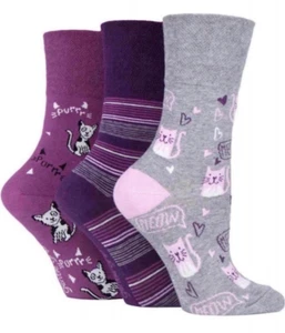 3 Pairs Ladies Cats Gentle Grip® Honeycomb Top Non Elastic Diabetic Socks UK 4-8 - Picture 1 of 2