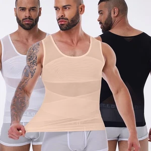 Mens Slimming Body Shaper Vest Chest Compression Muscle Tummy Control Shirt Tank - Picture 1 of 35