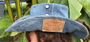Levis Cowboy Hat size 7 1/4 or M handmade blue jean 501 - Picture 1 of 12