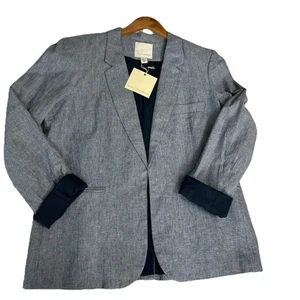 MWT Mercer & Madison Linen Blend Open Front Jacket Blazer Size XL In Blue - Picture 1 of 14