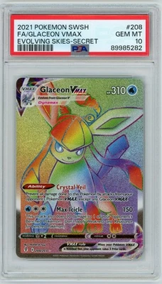 Pokemon SWSH Evolving Skies Glaceon VMAX Secret Rainbow 208/203 PSA 10 - Image 1 of 2