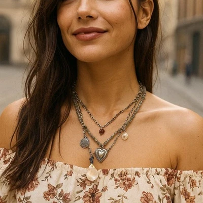 Collar con dije de piedras preciosas de plata en capas Free People - ¡EXCLUSIVO! Foto 1 de 4