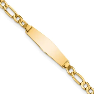 14k Yellow Gold Semi-Solid Figaro Link 19.5x5.5mm Plate ID Bracelet 6" - Picture 1 of 4