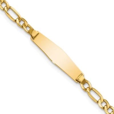 14k Yellow Gold Semi-Solid Figaro Link 19.5x5.5mm Plate ID Bracelet 6" - Image 1 of 4