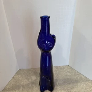 2011 empty Mosel Riesling Cobalt Blue Glass Cat Wine Bottle & stopper German 13" - Picture 1 of 6