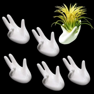 6 Pack Ceramic Air Plant Stand Holder, Hand Shape Tillandsia Airplant White - Picture 1 of 7