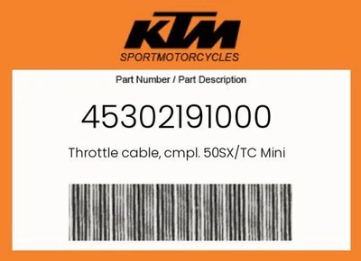 Cable acelerador genuino KTM, Cmpl. Mini 50Sx/Tc - 45302191000 Foto 1 de 4