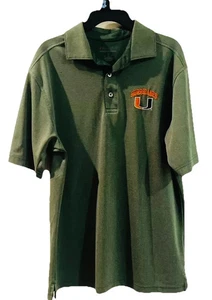 Vntg-Miami Hurricanes Champion Mens Medium Green Polo Short Sleeve NCAA - Picture 1 of 6