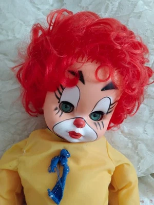 Grand clown poupée de chiffon ARI 65 cm vintage cheveux  orange - Photo 1/2