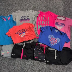 UNDER ARMOUR Girls Medium HeatGear LOT 6 T-Shirts 4 SHORTS Loose Fitted 1 Tank - Picture 1 of 21