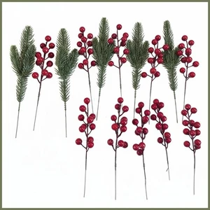 Paket mit 24 künstlichen roten Beeren 22" Stielen und 17" kanadischen Kiefer Plektren - Bild 1 von 2