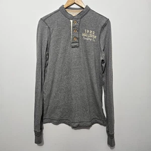 Hollister Herren Y2K Henley Shirt Gr. L Grau Logo Spellout Preppy Langarm Surf - Bild 1 von 9