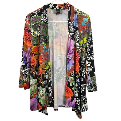 Cárdigan suéter para mujer marca Slinky tejido líquido estampado floral frente abierto talla M Foto 1 de 4