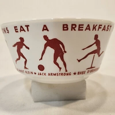 Wheaties Bowl - Vintage 1937 Milk Glass Eat A Breakfast Of Champions EUC - Image 1 of 4