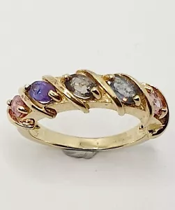 9ct Gold Mixed Sapphire Multi Colour Twist Band Ring 9ct Yellow Gold Size N - Picture 1 of 21