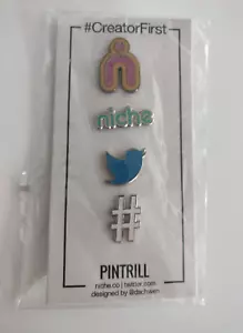 Pintrill #CreatorFirst OFFICIAL TWITTER Pins Set of 4 - NEW & SEALED - Picture 1 of 3