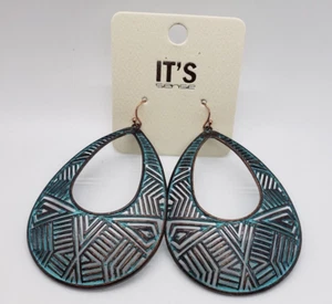 NEW Bronze Patina Tone and Turquoise Tone Drop Fashion Earrings - Picture 1 of 4