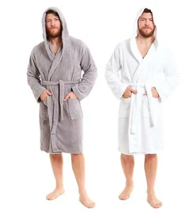 Mens Bamboo Hooded Dressing Gown Towelling Robe Bath Robes Soft Gowns - Picture 1 of 15