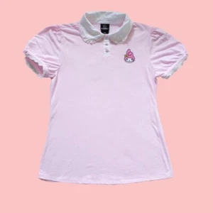 My Melody Sanrio T shirt Graphic Pink Quarter Button Up Modern Kawaii Tee, M - Picture 1 of 5