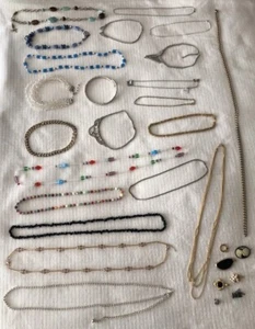 Vintage Lot 21 Necklaces 7 Pendants 1 Chain Rhinestone Lampwork Sterling Silver - Picture 1 of 24