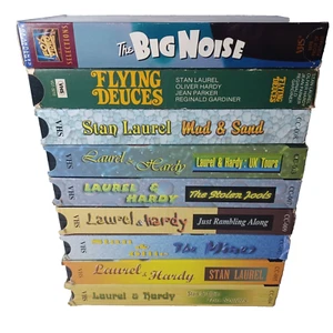 Stan Laurel Oliver Hardy 9 VHS Lot Big Noise Flying Deuces Just Rambling Along - Picture 1 of 3
