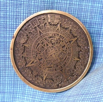Mayan Aztec Calendar Belt Buckle Boho Hippy Vtg 1974 Bergamot Brass Works.NOX094 - Image 1 of 4
