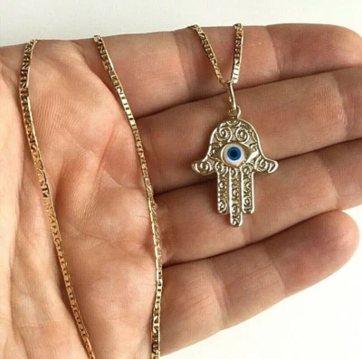 18K Gold gefüllt Hamsa, Fatima Hand Halskette 16" lang / Cadena de Mano - N69 - Bild 1 von 4