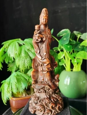 7.6-in Collect China Box-Wood Hand Carving “送子观音” Kwan-yin Statue - Image 1 of 4