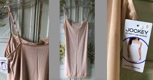 NEW NWT $38 JOCKEY LACE CHEMISE MICROFIBER STRETCH TANK SLIP MINI PINK NUDE S - Picture 1 of 11