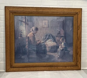 Huge Evert Pieters The New Baby 42 x 36 Dutch Painting Print Frame Matted Sweet - Picture 1 of 3
