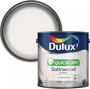 Dulux Paint Pure Brilliant White Quick Dry Satinwood 2.5 Litres - Picture 1 of 4