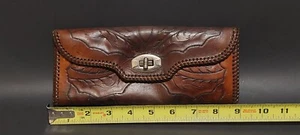 Vintage Handmade Tooled Stitched Leather Large Trifold Biker Rockabilly Wallet - Picture 1 of 23