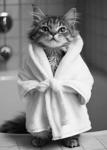 Cat Wearing Bathrobe - Cute Funny Bathroom - Poster - Picture 1 of 5