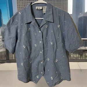 Vintage Cute Cricket Lane  Short Sleeve Jean Shirt w/Floral Embroidery - Size 14 - Picture 1 of 8