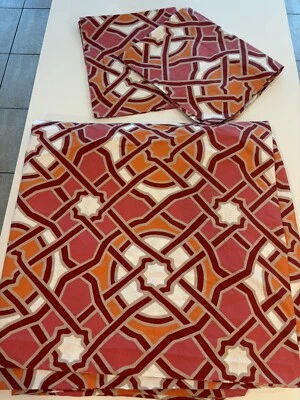 Pottery Barn Set Full/Queen Organic Duvet 2 Shams Coral Red Geometric Vtg 2014 - Image 1 of 4