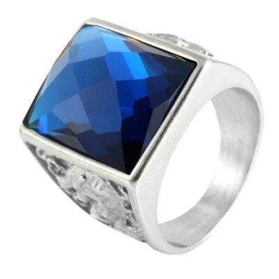 Anillo de boda clásico de acero inoxidable con patrón de dragón de circonita cúbica azul para hombre y mujer Foto 1 de 2