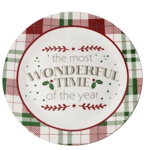 Royal Norfolk Christmas Cookie Plate 8" Ceramic Plaid Most Wonderful Time Holida - Picture 1 of 8